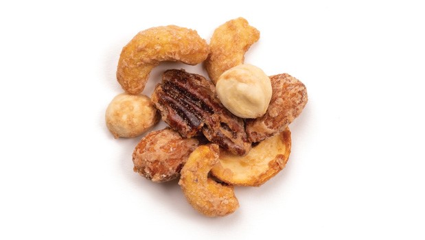 Roasted almonds, Roasted cashews (cashews, non-GMO canola oil), Organic cane sugar, Roasted pecans, Blanched filberts, Maple syrup, Maple flavor (propylene glycol, natural flavor), Cinnamon powder, Sea saltMay contain: Peanuts, Other tree nutsTHIS PRODUCT MAY OCCASIONALLY CONTAIN SMALL SHELL PIECES