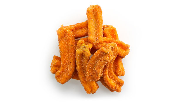 Wheat starch (wheat), Sunflower oil, Soybean solids (soy), Sugar, Sweet chili lime flavour [sugar, spices (chilli, paprika, pepper), salt, yeast extract, natural flavour (lime extract), vegetable powders (onion, garlic), corn maltodextrin, citric acid, maize starch, silicon dioxide], Vegetable Powders (onion, garlic), Salt,  Barley malt extract, Soy sauce powder (soy, wheat), Chive flakes.