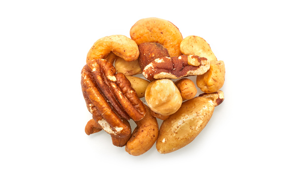 Roasted brazil Nuts, Roasted almonds, Roasted cashews, Roasted filberts, Roasted pecans, Non GMO Canola oil.May contain: Peanuts, Other tree nuts