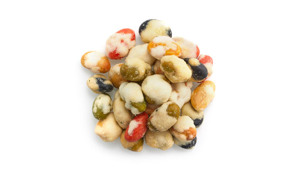 Soybeans, Black soybeans, Glutinous rice powder, Sugar, Wheat flour, Maltodextrin, Palm oil, Salt, Wasabi powder, Allura red (FD&C red #40), Tartrazine (FD&C yellow #5), Brilliant Blue FCF (FD&C blue #1)