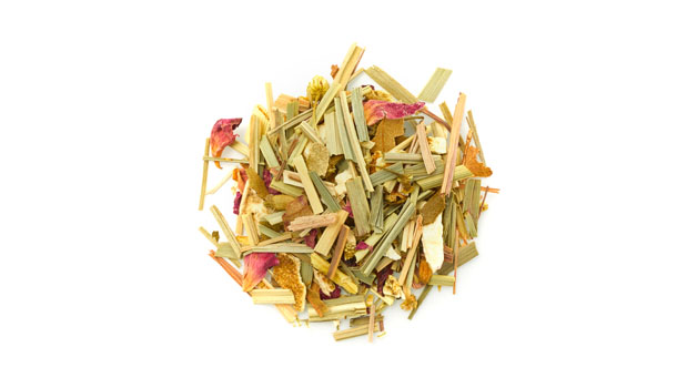 Organic lemongrass, organic orange peels, organic chamomile flowers, organic hibiscus flowers, organic lemon myrtle leaves, organic licorice root, organic flavours, organic lemon peels, organic spearmint leaves, organic rose petals, natural flavours.