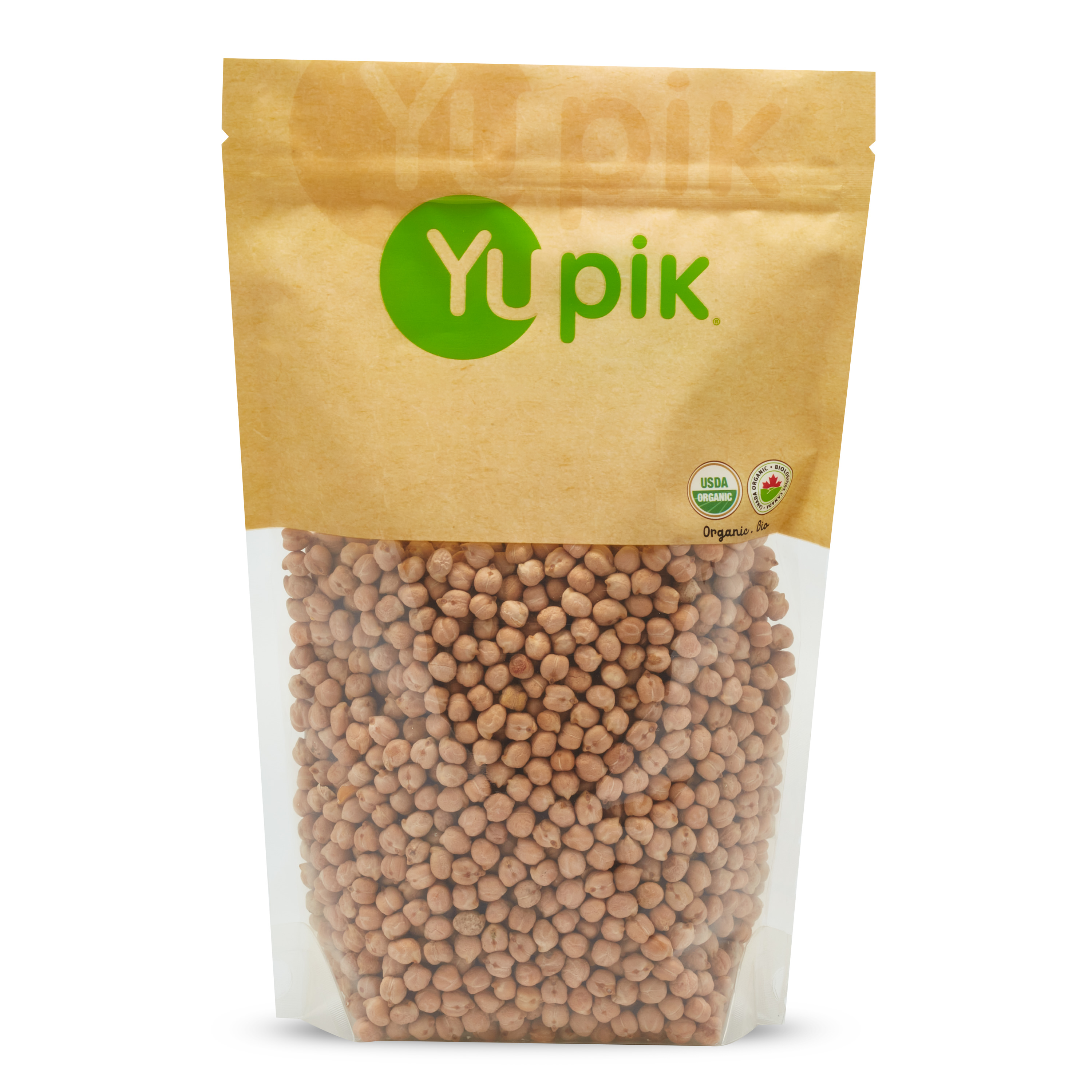 Organic chick peas.

It is a raw agriculture product. Although it has been mechanically cleaned before packaging, some foreign material may be present. Sort and wash before using.