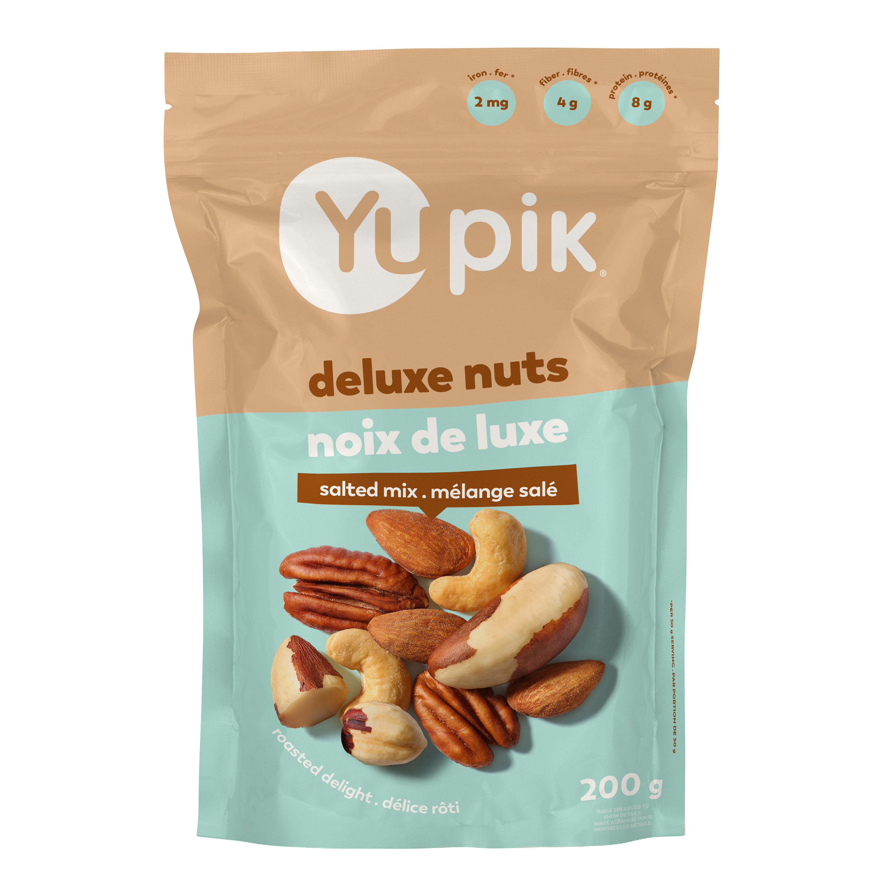 Amandes rôties, Cajous rôtis, Noix du Brésil rôties, Noisettes rôties, Pacanes rôties, Huile végétale, Sel