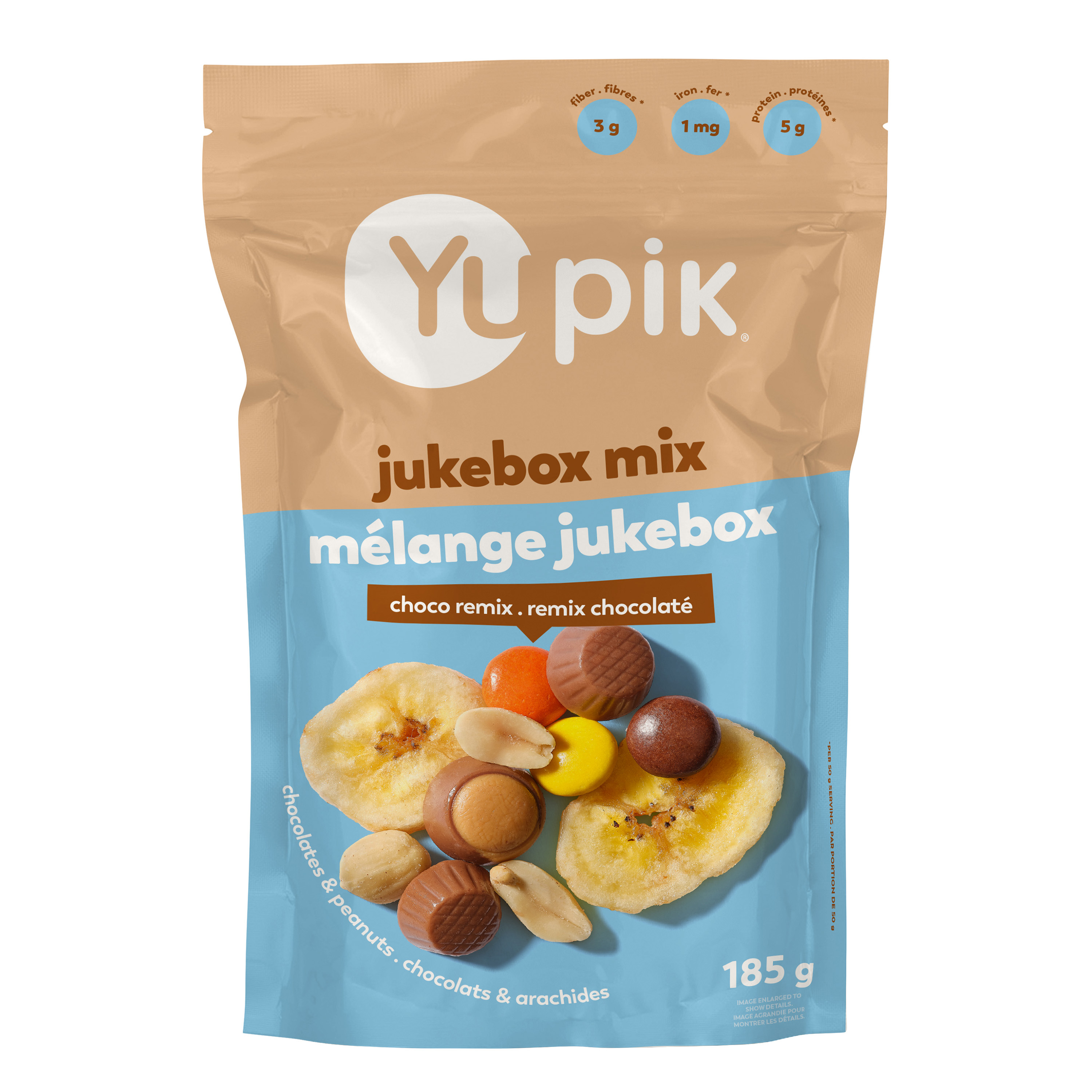 Bananas, Peanuts, Sugar, Cocoa butter, Whole milk powder, Unsweetened chocolate, Partially defatted peanut flour, Nonfat dry milk, Oils (coconut, palm kernel, hydrogenated palm, non-GMO canola, hydrogenated rapeseed or cottonseed, hydrogenated soybean), Salt, Soy lecithin, Natural vanilla extract, TBHQ, Citric acid, Dextrose, Corn Syrup, Titanium dioxide, Shellac, Modified corn starch, Colours (Tartrazine, Sunset yellow FCF, Allura red, Brilliant blue FCF), Artificial flavour, Carnauba wax